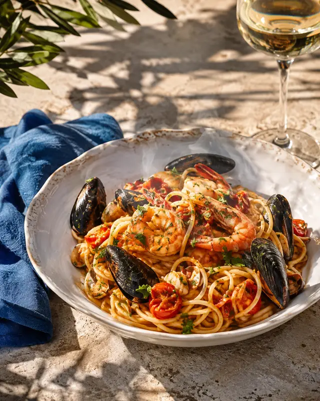 Pasta mit Meeresfrüchten – eigens generiertes Symbolbild
